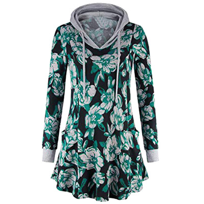 

Starmoon Women Floral Printed Pullover Hoodie Sweatshirt Swing Flared Tunic Top Pockets