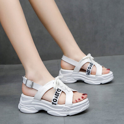 

Korean letters thick-soled muffin sandals laced waterproof platform leisure sports womens shoes leather in summer