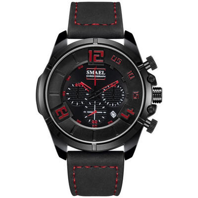 

SMAEL 9075 Casual Quartz Watch Fashion Waterproof Wristwatch With Leather Strap Male Chronograph Watches