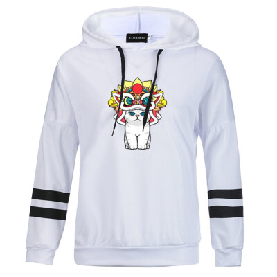 

New Fashion Women Funny Cat Hoodie Cartoon Printed Long Sleeve Pullover Hooded Sweatshirt Loose Casual Hoodie