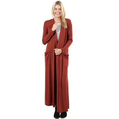 

Toponeto Women Full Length Maxi Cardigan Casual Open Front Solid Long Sleeve Pocket Coat