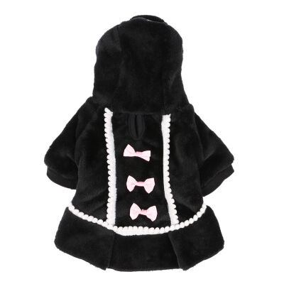 

Dog Clothes Bow Tie Dress Hoodie Winter Warm Pink Black Color Small Dog Clothes For Dogs Puppy Dot Skirts -L Clothes