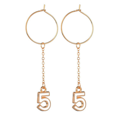

Fashion Women Hollow Circle Number 5 Long Chain Dangle Hoop Earrings Jewelry