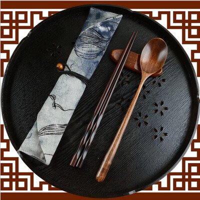

JPGIF Japanese Vintage Wooden Chopsticks Spoon Tableware 2pcs Set New Gift