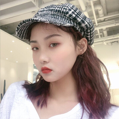 

2019 hats womens autumn&winter new check eight-angle cap Korean style Beredcap England ducks cap