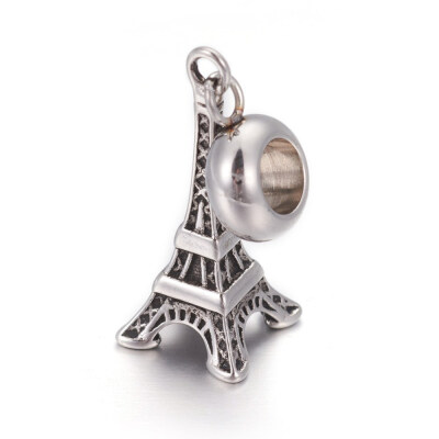 

Retro 304 Stainless Steel European Style Dangle Beads Large Hole Pendants Eiffel Tower Antique Silver Antique Silver 31mm