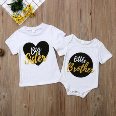 

US Infant Baby Little Brother Romper Big Sister T-shirt Match Clothes Outfit Set