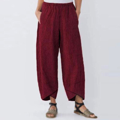 

Womens Pants Loose Casual Trousers Drawstring Wide Leg Solid Irregular Pant