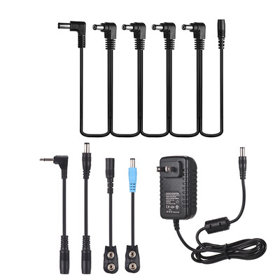 

Guitar Effects Power Supply Adapter DC 9V 1A with 5-Way Topology Cable Reversed Polarity Cables Battery Clip Cables
