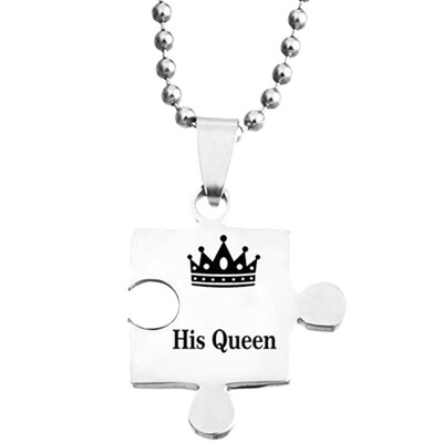 

Couple Necklaces Her King His Queen Her Beast His Beauty Crown Puzzle Tag Pendant Necklace for Men Women