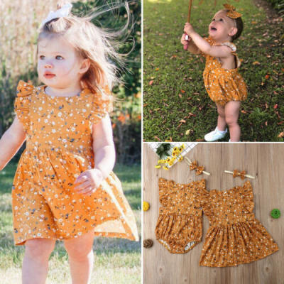 

Little Sister Baby Girl Romper Big Sister Kids Dress Matching Flower Outfits Set