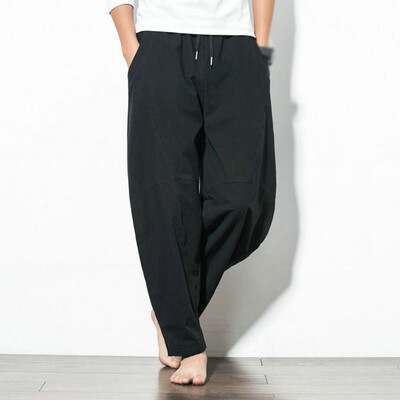 

Ladies Wide Leg Baggy Bottoms Plain Elastic Waist Pants Casual Retro Trousers