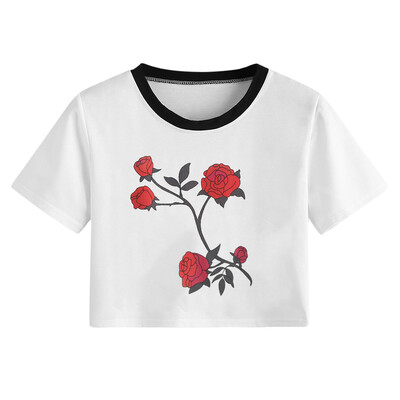 

Nomeni Womens Casual Floral Printed O-Neck Short Sleeve Short T-Shirt Tops Blouse