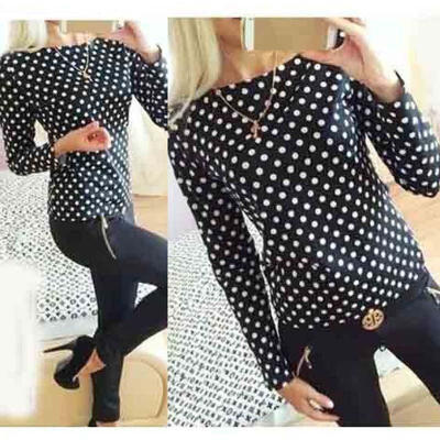 

Women Long Sleeves Shirt Casual Chiffon Blouse Loose Long Sleeves Polka Dot Tops Shirt Blouse