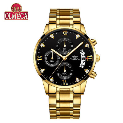 

OLMECA 0878M Men Quartz Watch Stainless Steel Band Fashion Multifunction Wristwatch 3ATM Luminous Display Chronograph Calendar Dat