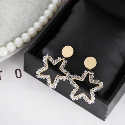 

Women Shiny Pentagram Crystal Zircon Gold Ear Stud Earrings Personality Women Jewelry Gift