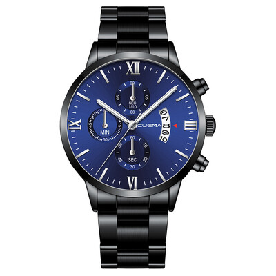 

Gobestart CUENA Mens Business Steel Belt Watch Three Eyes Six-Piece Calendar Quartz Watch