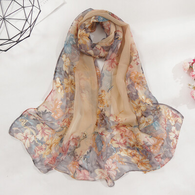 

Gobestart Fashion Women Flower Print Long Soft Wrap Scarf Simulation Silk Shawl Scarves