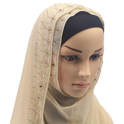 

Turban pearl chiffon gold hot drilling long term long scarf Hui female scarf shawl foreign trade wholesale