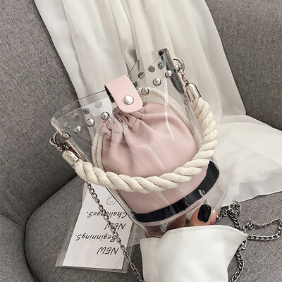 

Summer new transparent bag handbag 2019 new fashion Korean handbag shoulder slung chain bucket bag
