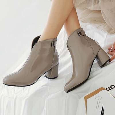 

Rose Fashion Pure Color square Toe zipper Boots Chunky Heels Vintage Women Boots