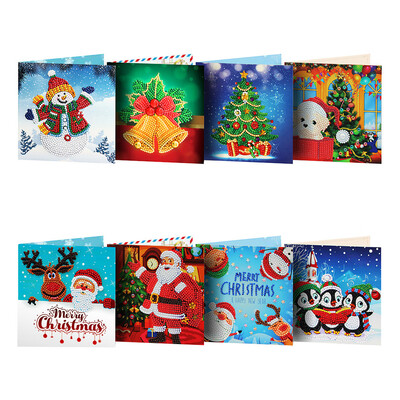 

Siaonvr Christmas Card Set Santa Claus Elk Snowman Diamond Painting DIY Holiday Card 8pc