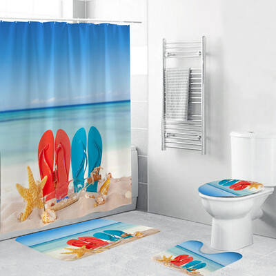 

Gobestart 4PCS Non Slip Toilet Polyester Cover Mat Set Bathroom Shower Curtain