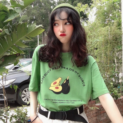 

Women Cartoon Printed T Shirt Summer Casual Loose Tops Round Collar Short Sleeve T-shirts tee shirt femme