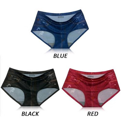 

Womens Fashion One Piece Ice Silk Womens Briefs 3D Sexy Simulation Anti-Lugging Denim Underwear