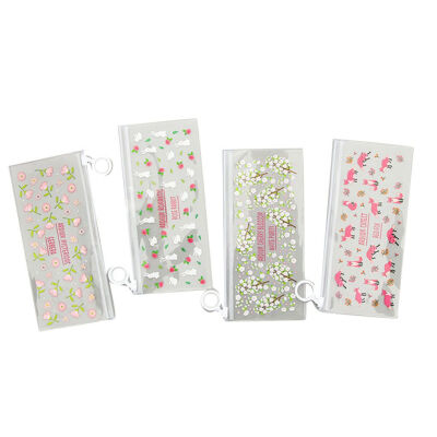 

4pcs Floral Pencils Stationery Holder Student Cute Transparent Zipper Bag Cartoon Pen Pouch