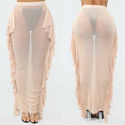 

Women Summer Sexy See-Through Mesh Long Maxi Swim Skirt Beach Dress Swimdress