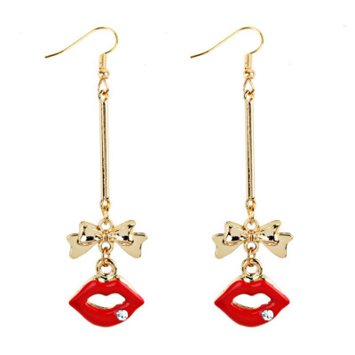 

1 Pair New Fashion Lip Exaggerated Bow Tie Earrings Lips Unique Stud Earings