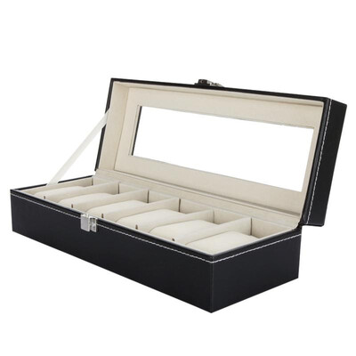

6 Grid Leather Watch Display Case Jewelry Collection Storage Organizer Box Holder