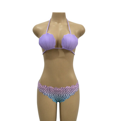 

Roseonmyhand Women Shell Shape Bikini Solid Print Swimwear Bandage Push-Up Padded Swimsuit