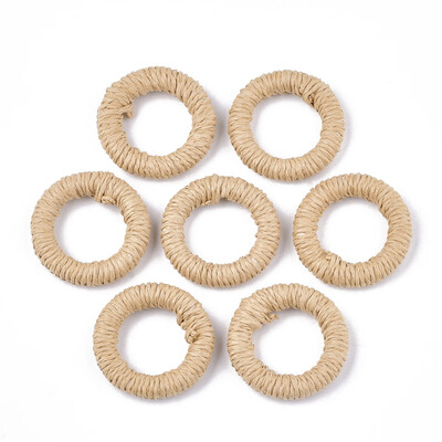

Handmade Woven Linking Rings Paper Imitation Raffia Covered with Wood Ring BurlyWood 4042x78mm Inner Diameter 2426mm