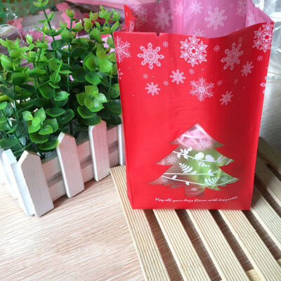 

50pcs Christmas Tree Biscuit Bags Red Green with Window New Year Gift Packaging Decor Favors Candy Bag Xmas Decorations