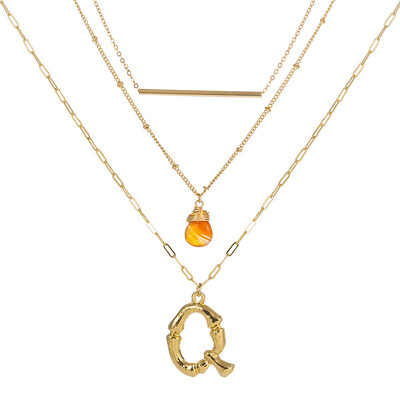 

Small Orange stone Gold Metal Bamboo 2cm 26 Letter Alphabet A-Z Minimalist Initial Pendant Necklace Fashion Twist Chain Jewelry