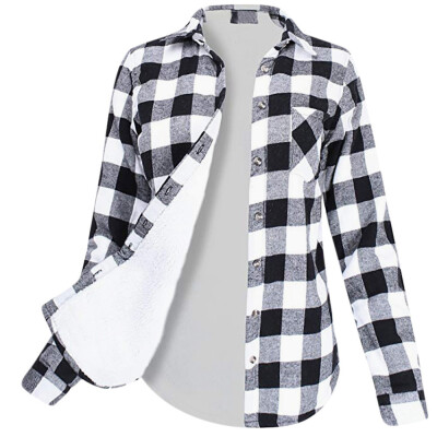 

Roseonmyhand Womens Winter Flannel Plaid Button Top With Plush Lining Warm Coat