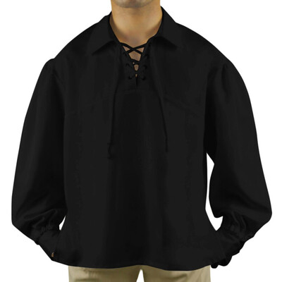 

Toponeto Mens Baggy Solid Long Sleeve Drawstring Vintage Cosplay Turn Down Collar Shirts