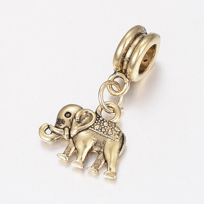 

Tibetan Style Alloy European Dangle Beads Large Hole Pendants Cadmium Free & Lead Free Elephant Antique Golden 26mm