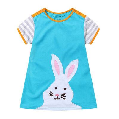 

Cartoon Print Cute Baby Girl Short Sleeve Three Color O-neck A-line Lolita Style Girls Dress