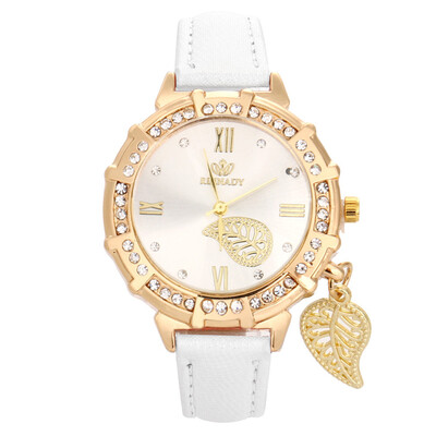 

New Women Quartz Watches Leaves Tower Rhinestone Pendant Leather Wrist Watch 2018 Casual Golden Dial Ladies Watch Montre Femme