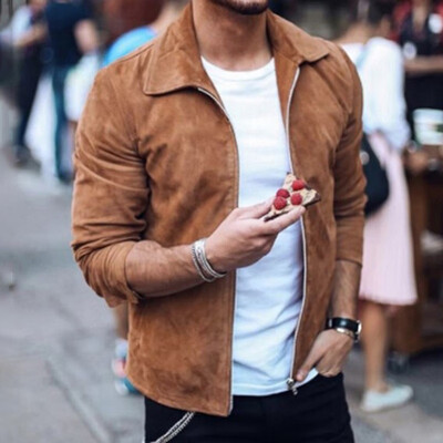 

Mens Softshell Fleece Bomber Jacket Lightweight Faux Suede Full Zip Fall Jacket