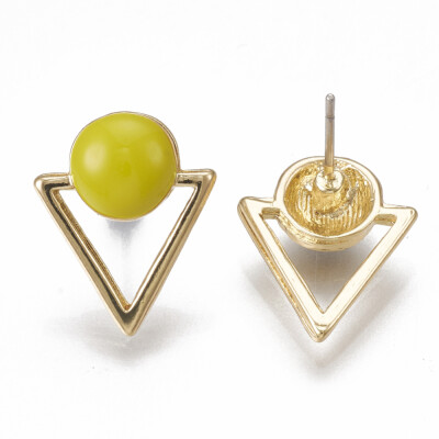 

Alloy Stud Earrings with Enamel Triangle with Flat Round Light Gold LightKhaki 16x13mm Pin 07mm