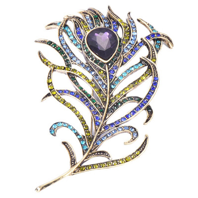 

High-grade Ladies Crystal Peacock Feather Brooch Women Chest Flower Pin Jewelry Female