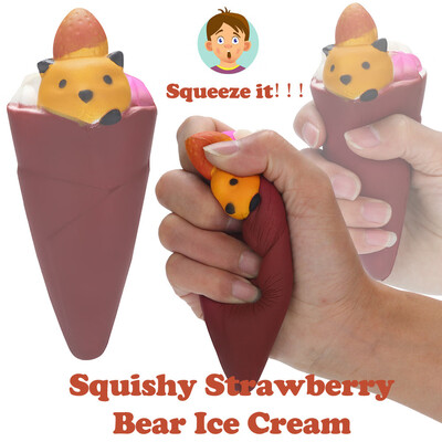 

YIWULA15cm Strawberry Bear Ice Cream Squishies Slow Rising Squeeze Stress Relieve Toy