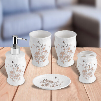

Greensen 5PCS Ceramic Marble Bathroom Set Toothbrush Cup Holder Toilet Storage Accessories