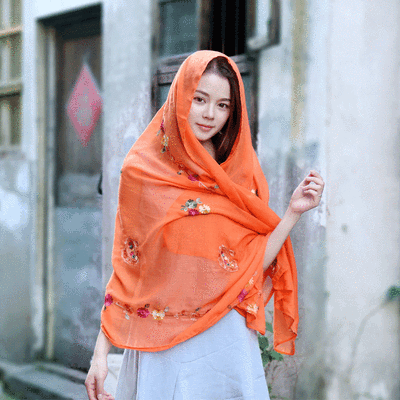 

Spring&autumn new national wind cashew flower cotton&linen scarf embroidery shawl retro embroidered silk scarf female travel shawl