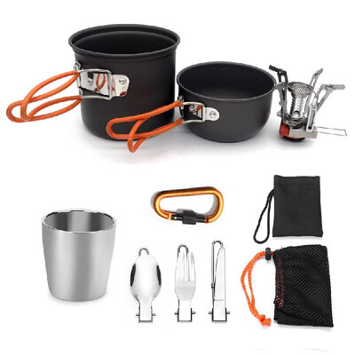 

Camping Cookware Set Campfire Cooking Utensils Folding Cookset Outdoor Hiking Backpacking Pot Bowls Mesh Carry Bag
