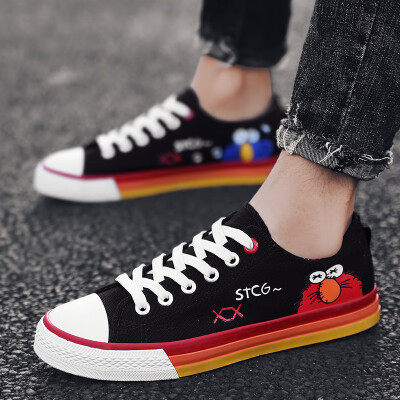 

mens shoes autumn casual canvas skate shoes Korean tide hand-drawn cartoon small white tide shoes